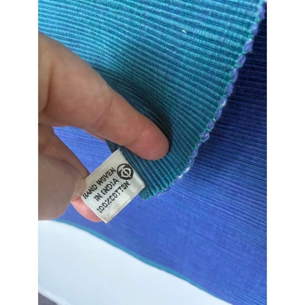 Crate & Barrel Table Runner Hand Woven Cotton Reversible Teal Blue Long